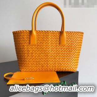 Inexpensive Bottega Veneta Small Cabat Tote Bag in Intreccio Leather 730297 Orange 2023