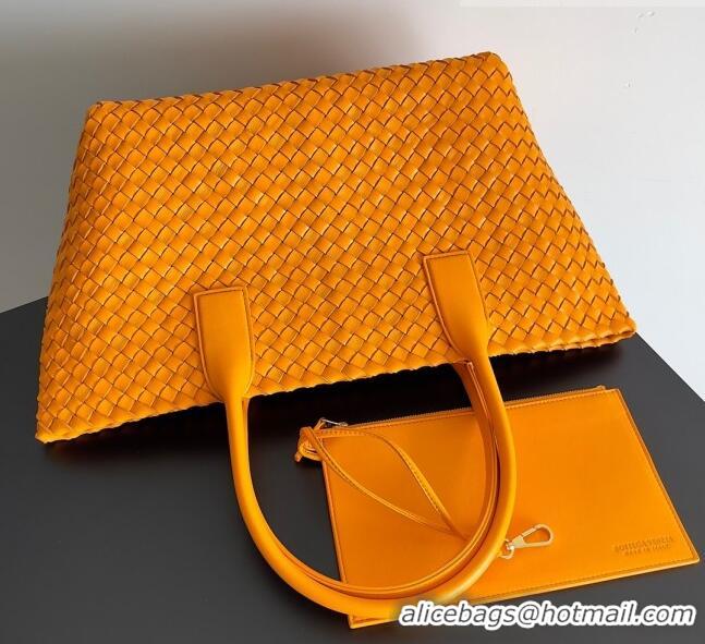 Inexpensive Bottega Veneta Small Cabat Tote Bag in Intreccio Leather 730297 Orange 2023