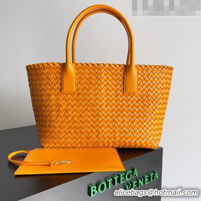 Inexpensive Bottega Veneta Small Cabat Tote Bag in Intreccio Leather 730297 Orange 2023