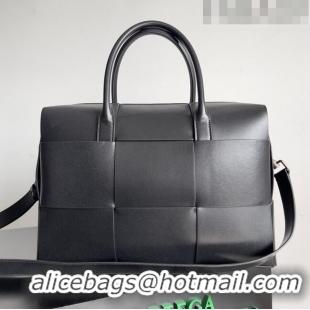 Famous Brand Bottega Veneta Arco Briefcase in Intreccio Leather 746358 Black 2023