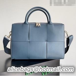 Promotional Bottega Veneta Arco Briefcase in Intreccio Leather 680120 Blue 2023