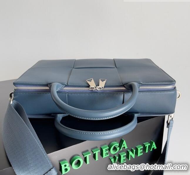 Promotional Bottega Veneta Arco Briefcase in Intreccio Leather 680120 Blue 2023