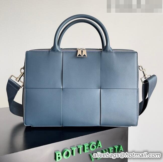 Promotional Bottega Veneta Arco Briefcase in Intreccio Leather 680120 Blue 2023