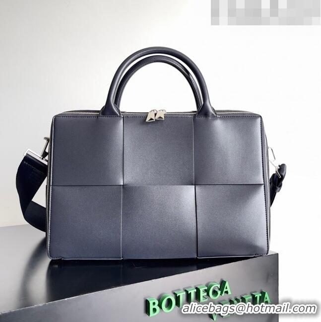 Well Crafted Bottega Veneta Arco Briefcase in Intreccio Leather 680120 Navy Blue 2023