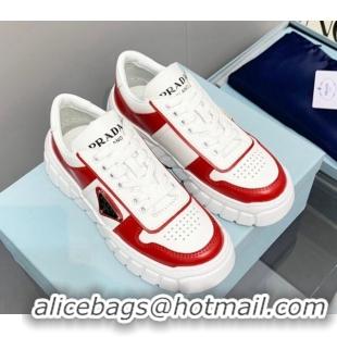 Perfect Prada Logo Leather Sneakers Red/White 926033