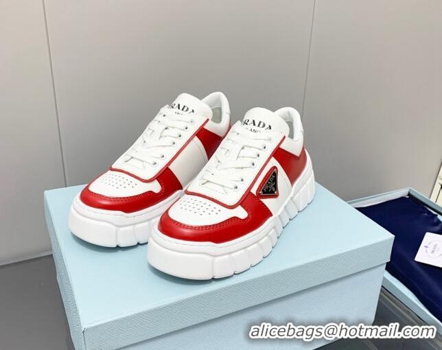 Perfect Prada Logo Leather Sneakers Red/White 926033