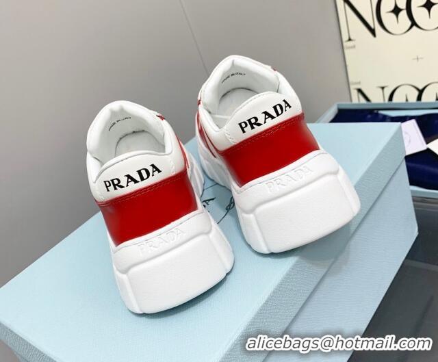 Perfect Prada Logo Leather Sneakers Red/White 926033