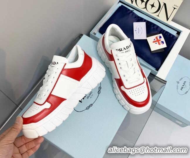 Perfect Prada Logo Leather Sneakers Red/White 926033