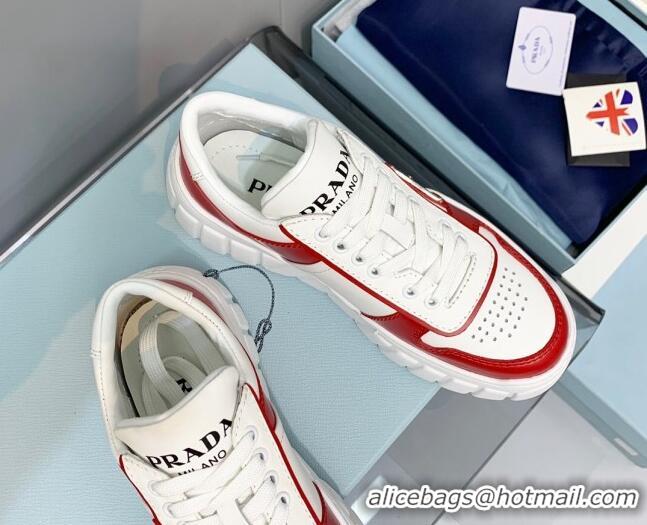 Perfect Prada Logo Leather Sneakers Red/White 926033