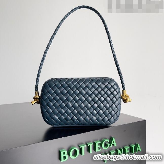 Good Looking Bottega Veneta Knot On Strap in Padded Intreccio Leather 717623 Navy Blue 2023