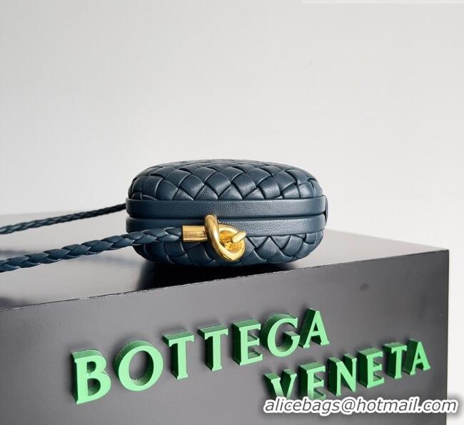 Good Looking Bottega Veneta Knot On Strap in Padded Intreccio Leather 717623 Navy Blue 2023