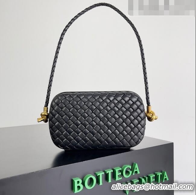 Best Price Bottega Veneta Knot On Strap in Padded Intreccio Leather 717623 Black 2023