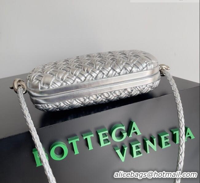 Inexpensive Bottega Veneta Knot On Strap in Pressed Intrecciato Laminated Leather 717623 Silver 2023