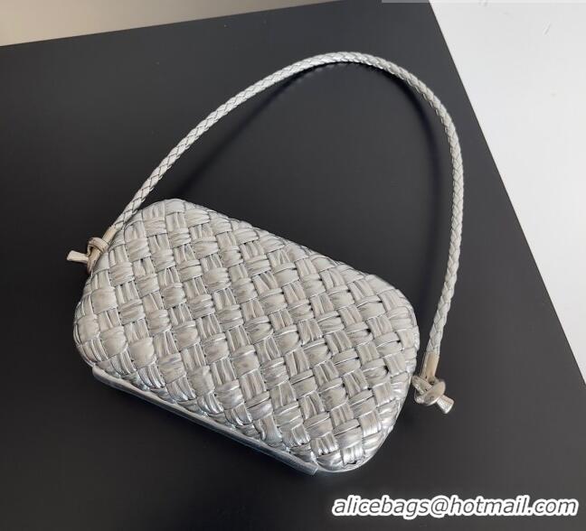 Inexpensive Bottega Veneta Knot On Strap in Pressed Intrecciato Laminated Leather 717623 Silver 2023