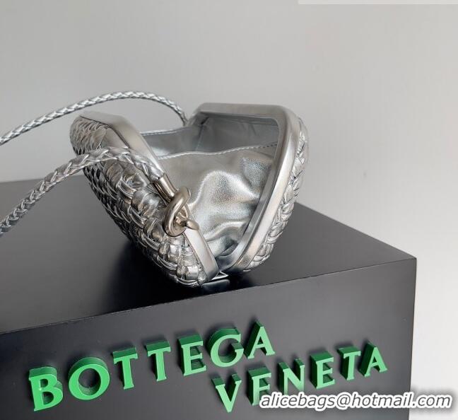 Inexpensive Bottega Veneta Knot On Strap in Pressed Intrecciato Laminated Leather 717623 Silver 2023