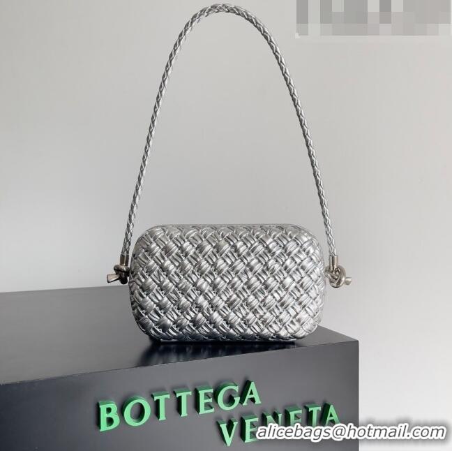 Inexpensive Bottega Veneta Knot On Strap in Pressed Intrecciato Laminated Leather 717623 Silver 2023