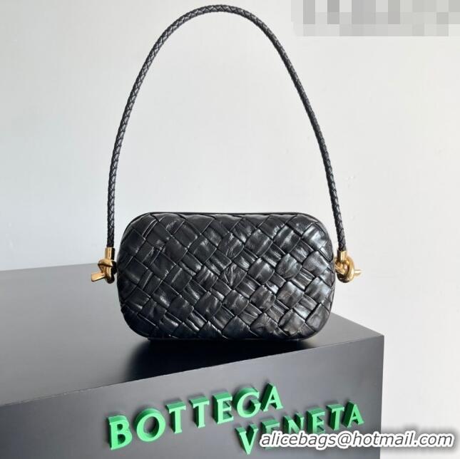 Grade Discount Bottega Veneta Knot On Strap in Foulard Intreccio Leather 717623 Black 2023