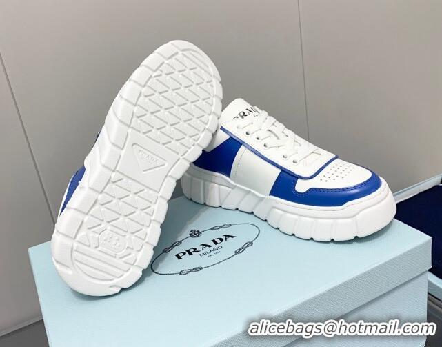 Pretty Style Prada Logo Leather Sneakers Blue/White 926034