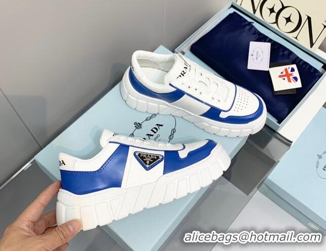 Pretty Style Prada Logo Leather Sneakers Blue/White 926034