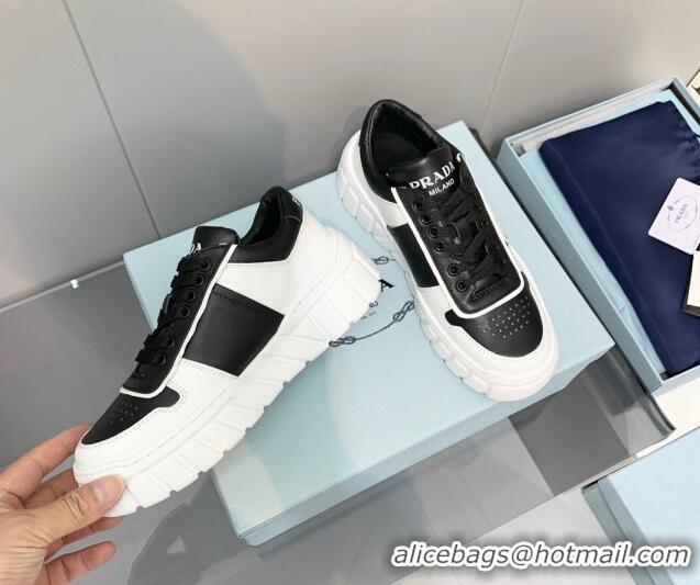 Best Grade Prada Logo Leather Sneakers Black/White 926036