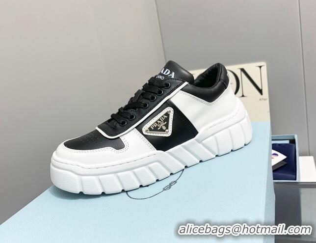 Best Grade Prada Logo Leather Sneakers Black/White 926036