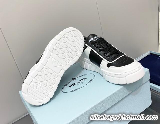 Best Grade Prada Logo Leather Sneakers Black/White 926036