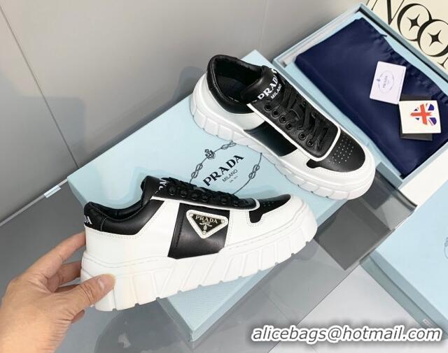 Best Grade Prada Logo Leather Sneakers Black/White 926036