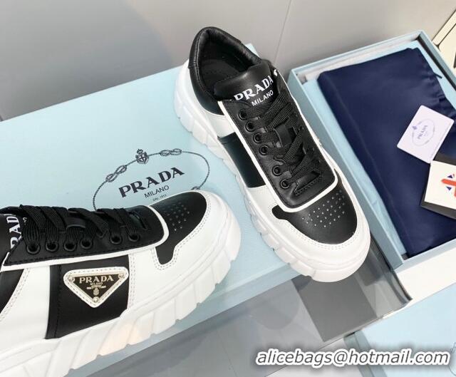 Best Grade Prada Logo Leather Sneakers Black/White 926036