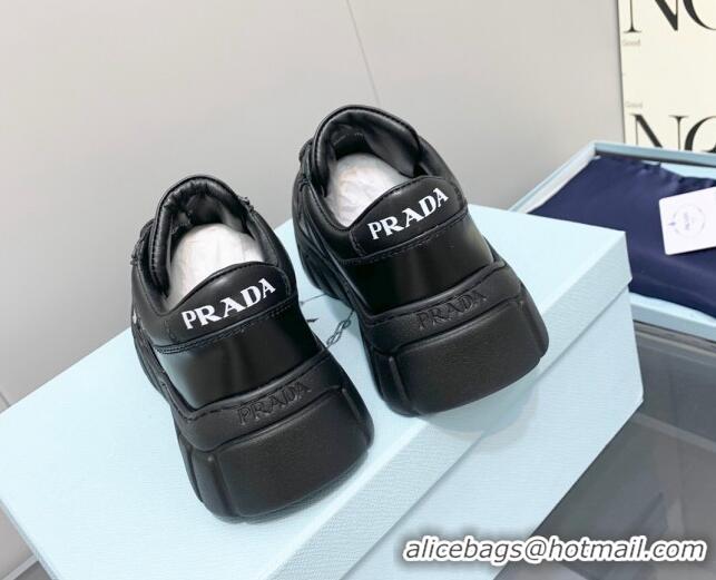 Best Price Prada Logo Leather Sneakers Black 926037