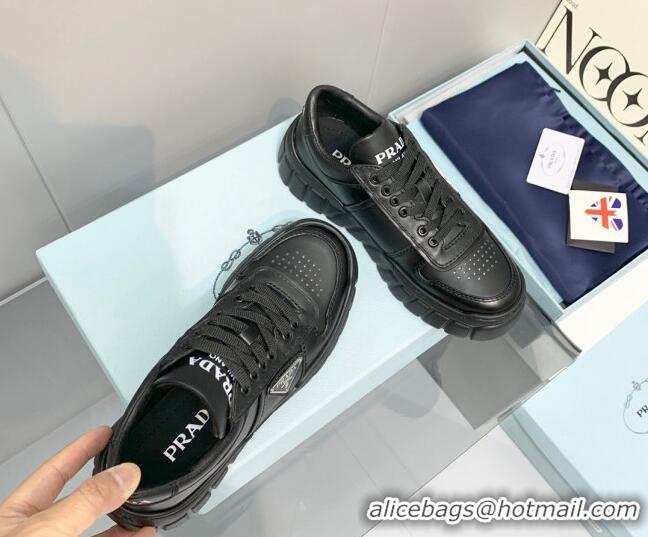 Best Price Prada Logo Leather Sneakers Black 926037