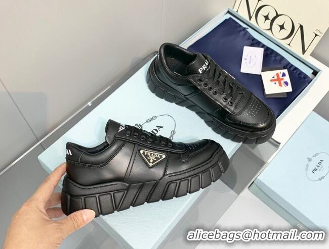 Best Price Prada Logo Leather Sneakers Black 926037