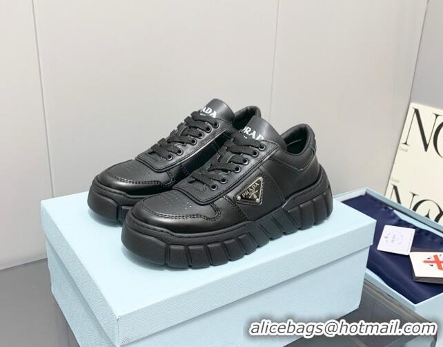 Best Price Prada Logo Leather Sneakers Black 926037