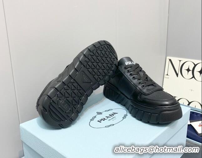 Best Price Prada Logo Leather Sneakers Black 926037