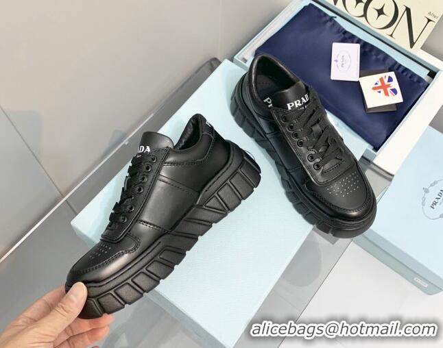 Best Price Prada Logo Leather Sneakers Black 926037