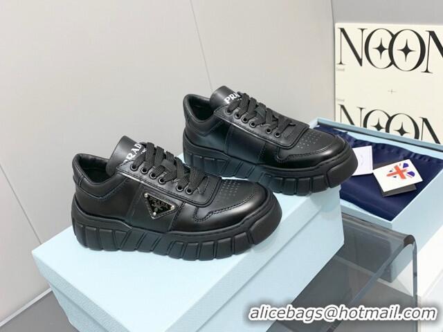 Best Price Prada Logo Leather Sneakers Black 926037