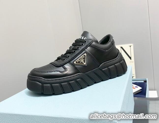 Best Price Prada Logo Leather Sneakers Black 926037