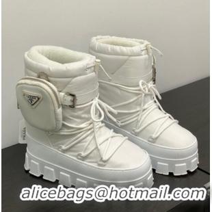 Good Looking Prada Nylon gabardine après-ski boots with Pouch White 1U007N