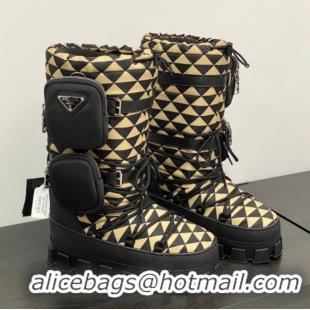 Luxurious Prada Nylon gabardine après-ski boots with Pouch Beige 1U007N