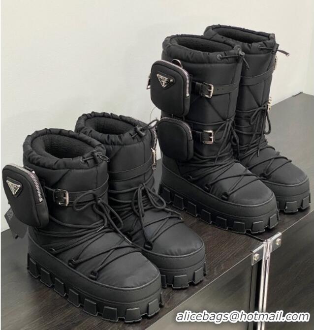 Top Grade Prada Nylon gabardine après-ski boots with Pouch Black 1U007N