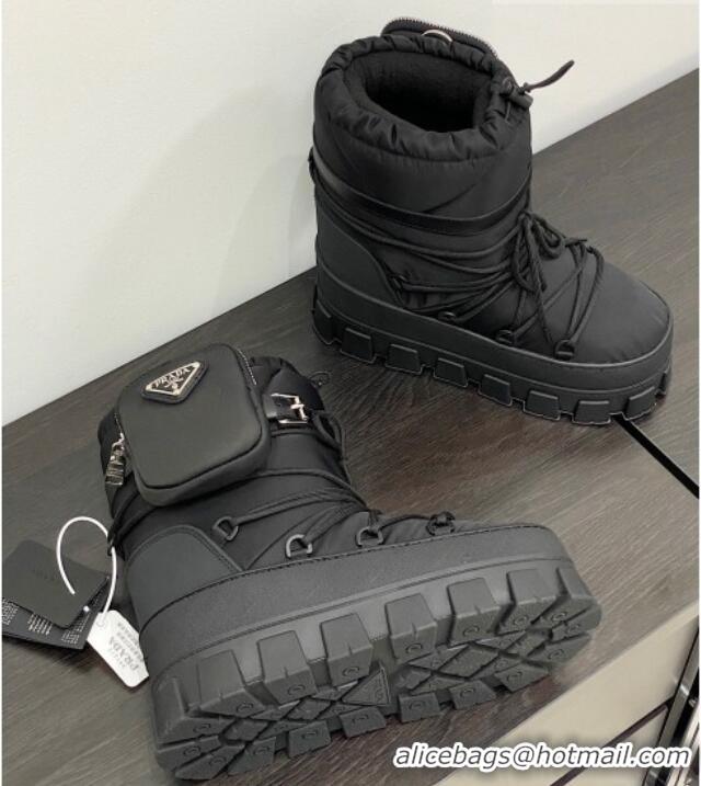 Top Grade Prada Nylon gabardine après-ski boots with Pouch Black 1U007N