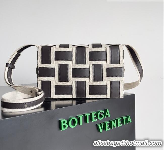 New Design Bottega Veneta Cassette Cross-body Bag in Leather and Woven Canvas 755217 Black 2023