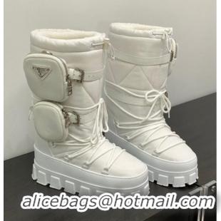 Top Design Prada Nylon gabardine après-ski boots with Pouch White 1U007N