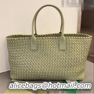 Grade Quality Bottega Veneta Large Cabat Tote Bag in Intreccio Leather 608811 Travetine Green 2023