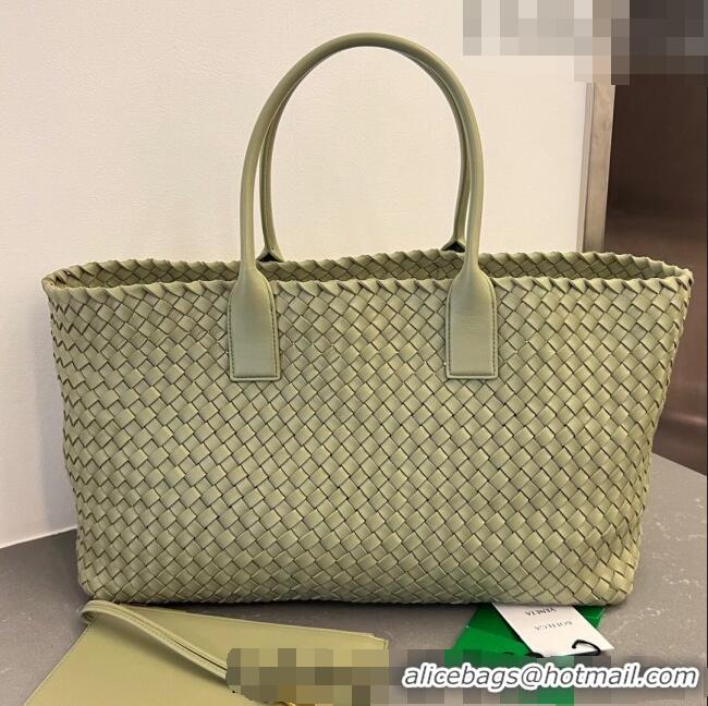 Grade Quality Bottega Veneta Large Cabat Tote Bag in Intreccio Leather 608811 Travetine Green 2023