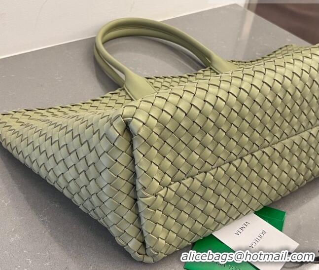 Grade Quality Bottega Veneta Large Cabat Tote Bag in Intreccio Leather 608811 Travetine Green 2023