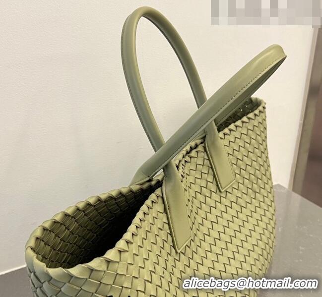 Grade Quality Bottega Veneta Large Cabat Tote Bag in Intreccio Leather 608811 Travetine Green 2023