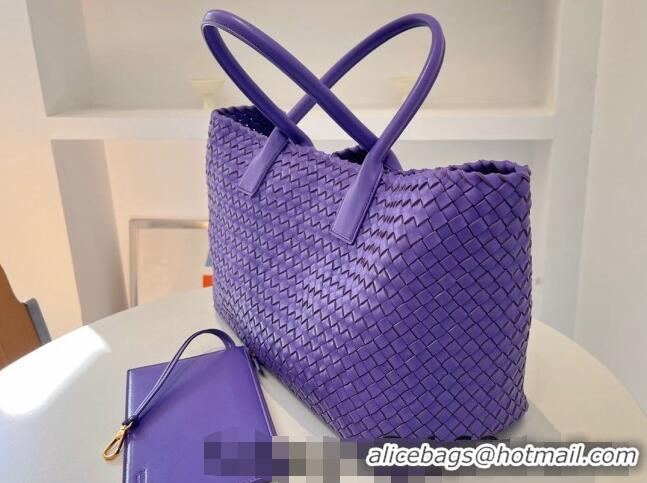 Well Crafted Bottega Veneta Large Cabat Tote Bag in Intreccio Leather 608811 Purple 2023