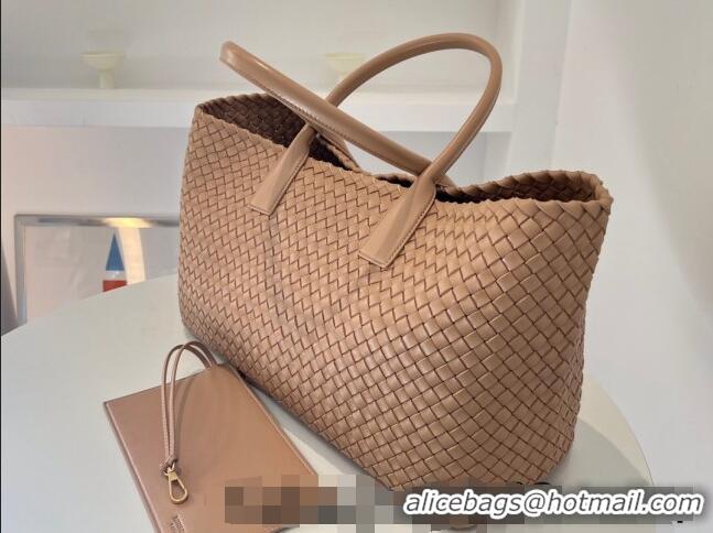 Top Grade Bottega Veneta Large Cabat Tote Bag in Intreccio Leather 608811 Nude 2023