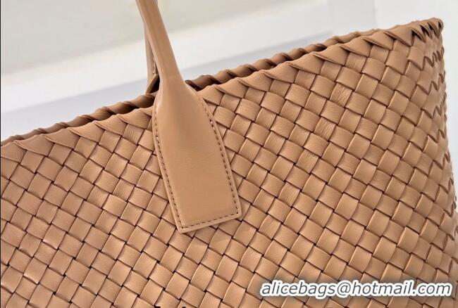 Top Grade Bottega Veneta Large Cabat Tote Bag in Intreccio Leather 608811 Nude 2023