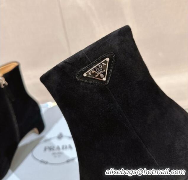 Stylish Prada Suede Heel Ankle Boots 5.5cm Black 013056